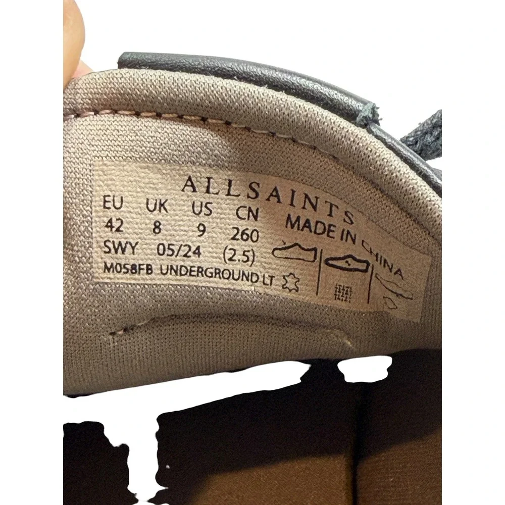 AllSaints Underground LT Sneaker Mens 9 Black Leather Low Top Logo Trainers